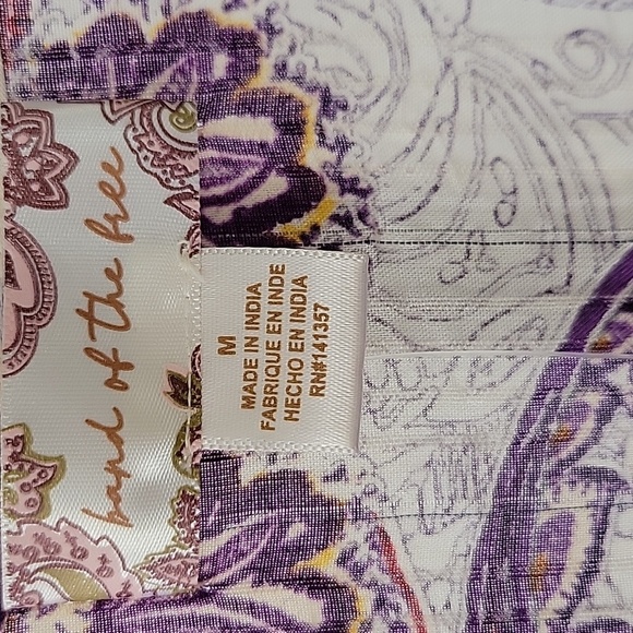 BAND OF THE FREE Sz M Cream Purple Paisley Lyonette Boho Flowy Mini Dress - Picture 16 of 16